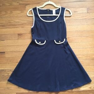 GUC Navy dress with tan accents and gold buttons.
